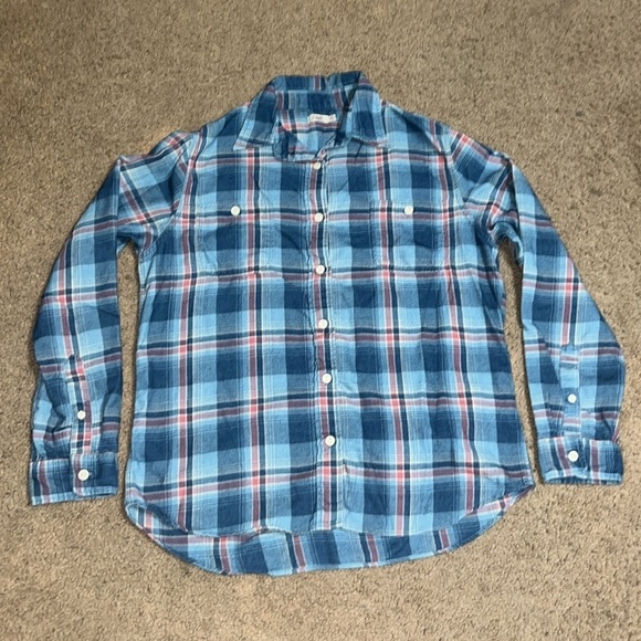 Faherty Seasons Workshirt Long Sleeve Button Up Light Indigo Sand Plaid Medium - Picture 4 of 9